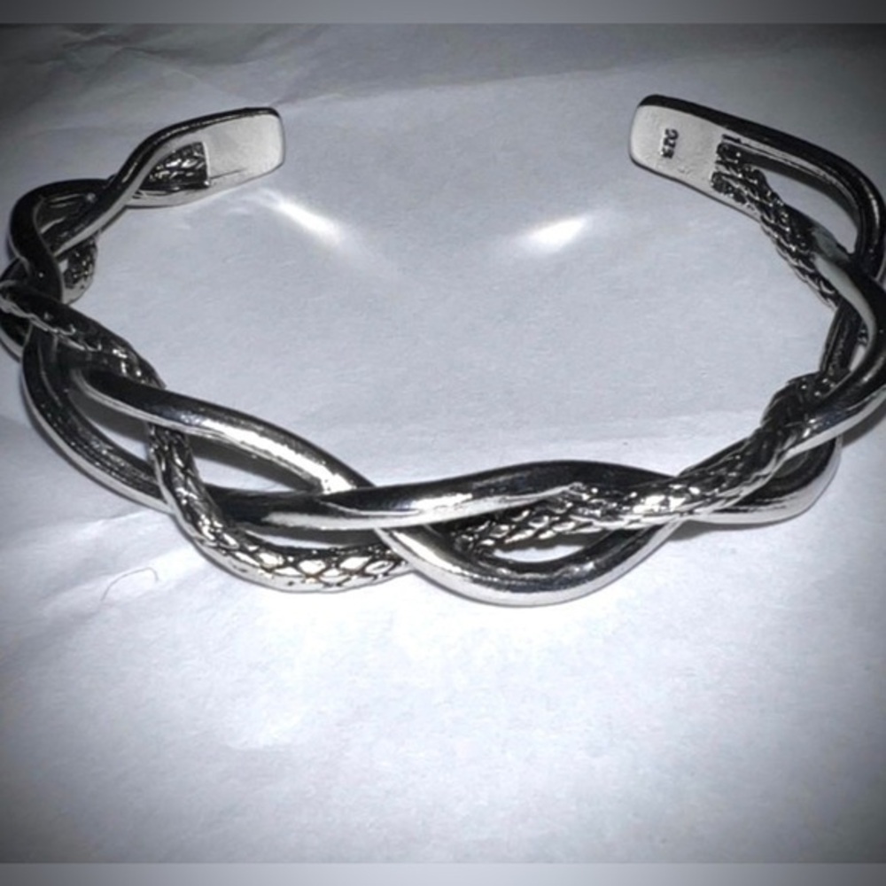 NEW 925 stamped SILVER BRAIDED TWISTED CUFF BANGLE BRACELET VERY FLEXIBLE